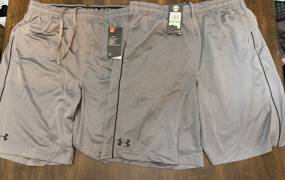 (2) Men's Grey Under Armour Shorts Heat gear Loose $34.99 Ea nwt